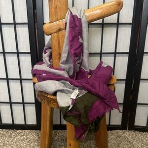 Kinross Cashmere/Silk Scarf in Plum Gray and Deep Green 26” x 78”